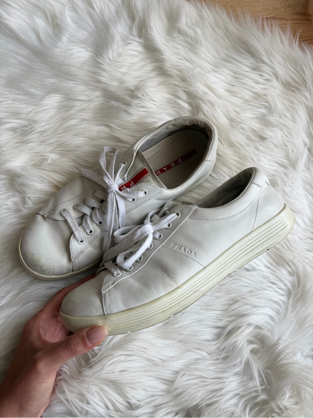 Prada White Sneakers with Red Insole Accent